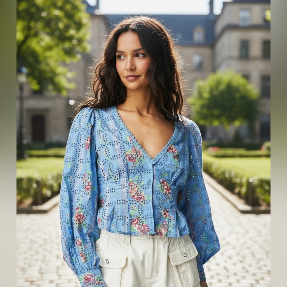 NWOT Free People Women's "Blossom Eyelet Top